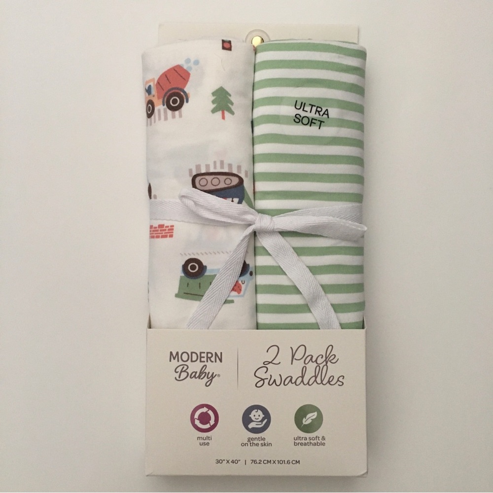 Baby Blankets (0-3M) Trucks etc Print & Green Stripes Multiuse NEW | Modern Baby